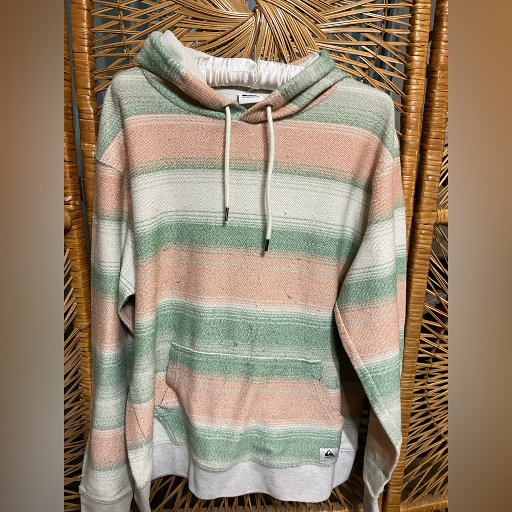 Quicksilver Striped Green and Pink Hoodie